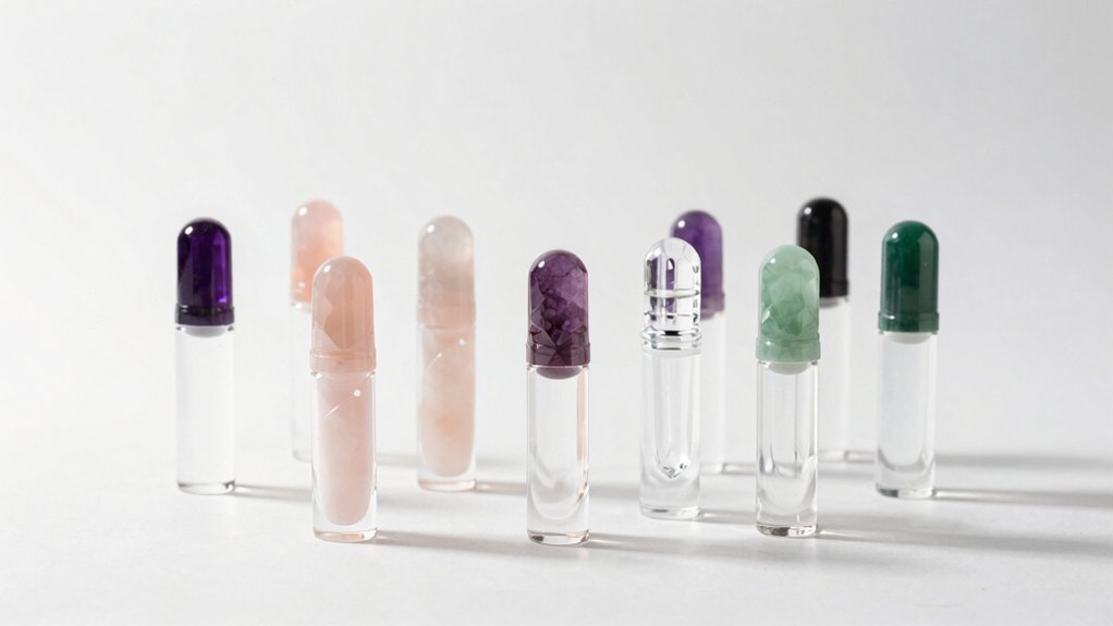 glass roller bottles with gemstones